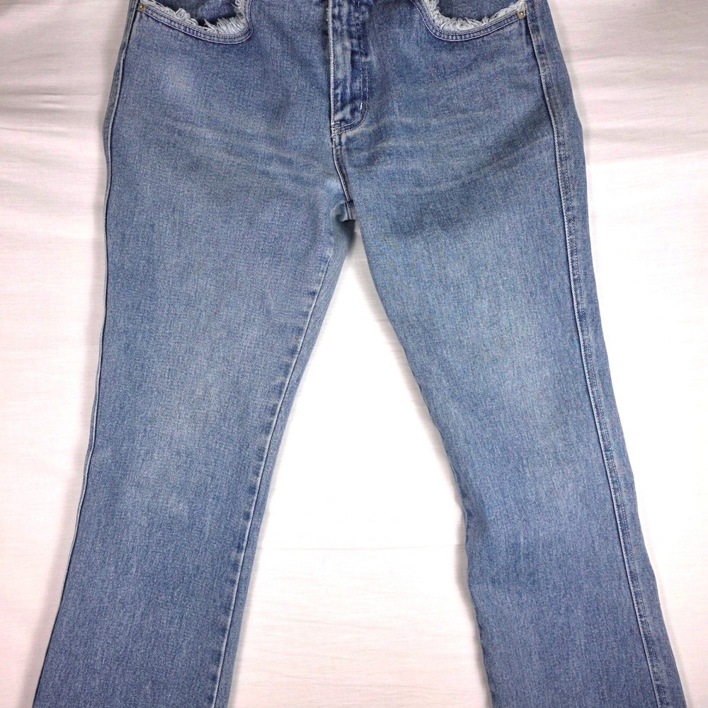 Vtg Floral Jeans Womens 10 Embroidered Frayed Hem Denim 2000s Boho Cottagecore - Picture 2 of 16